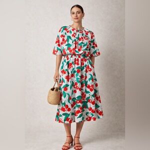 United Colors of Benetton Cherry Print Set – Crop Top & Midi Skirt – Size S